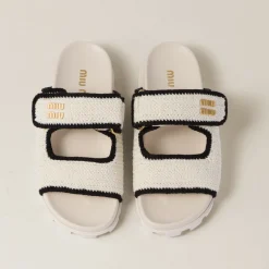 Ivory/black Crochet Knit Slides | Miu Miu