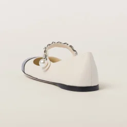 Ivory/black Leather Ballerinas | Miu Miu