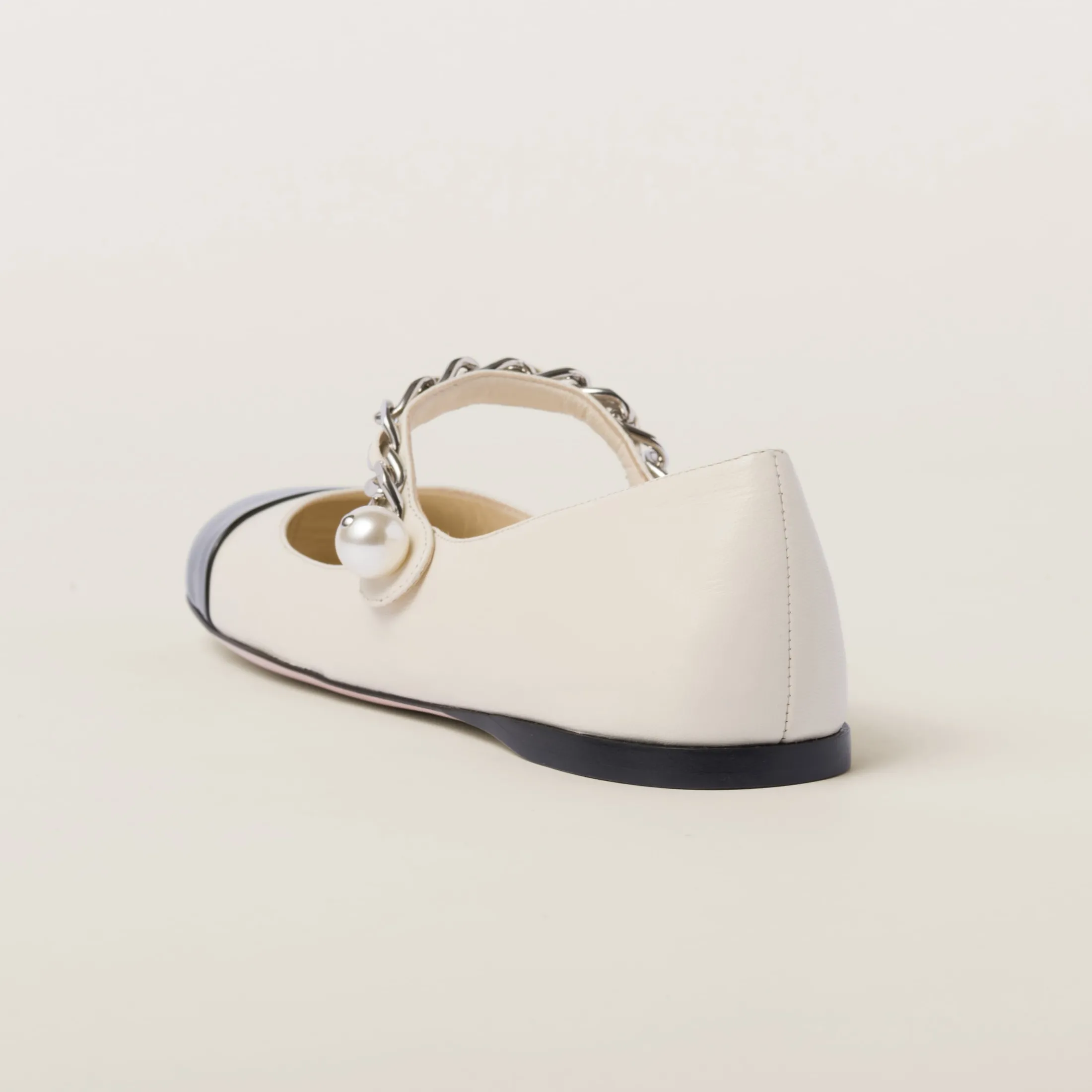 Ivory/black Leather Ballerinas | Miu Miu