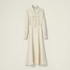 Ivory/black Long Crepe De Chine Dress | Miu Miu