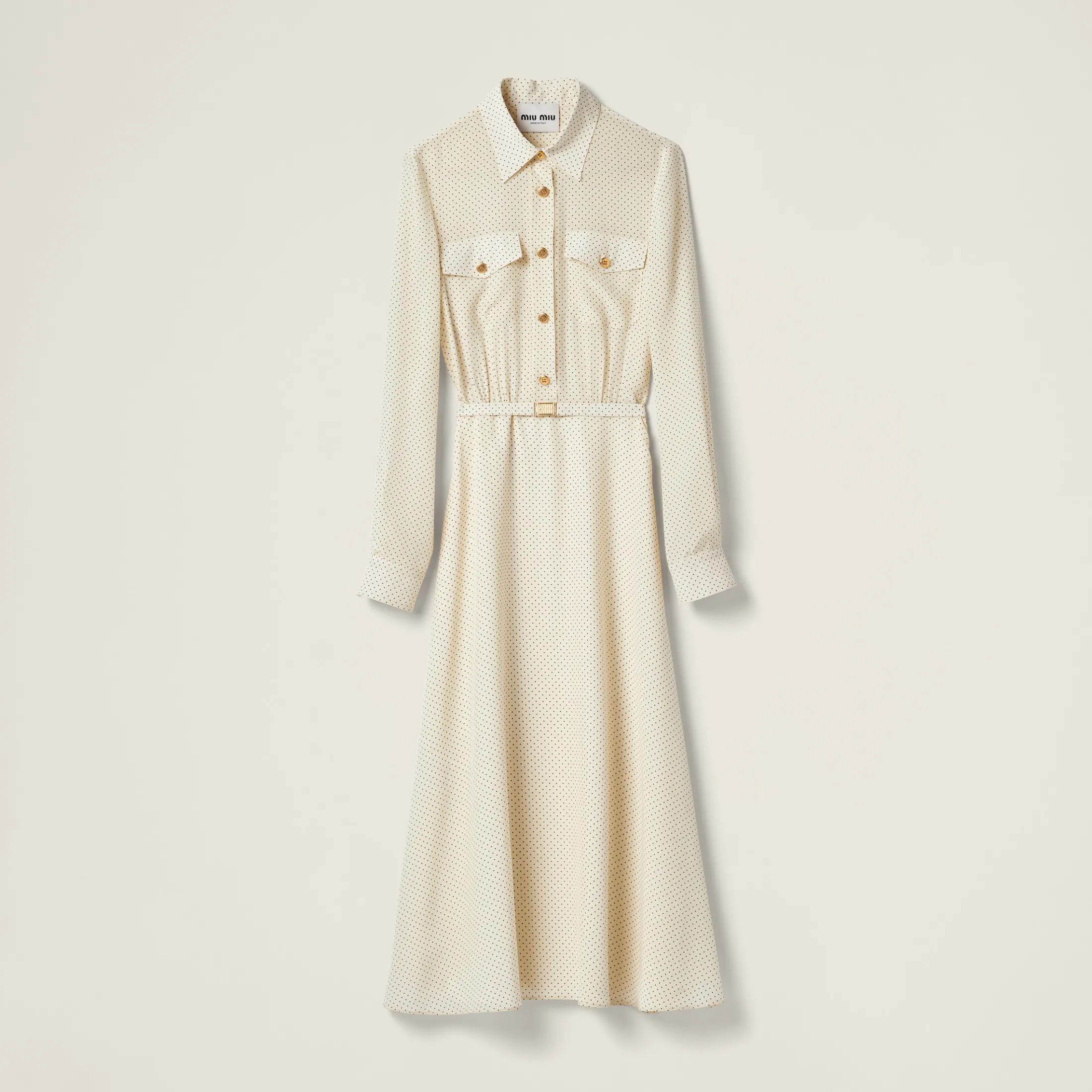 Ivory/black Long Crepe De Chine Dress | Miu Miu