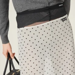 Ivory/black Polka-dot Chiffon Skirt | Miu Miu