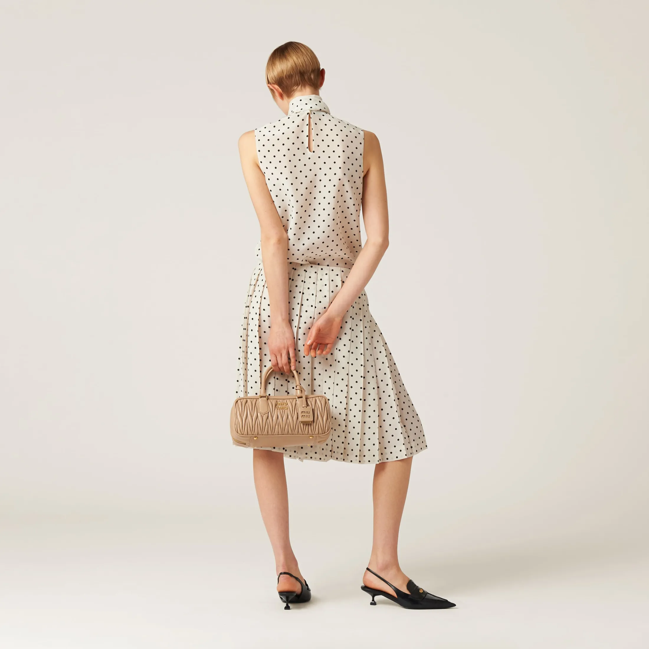 Ivory/black Polka-dot Crepe De Chine Top | Miu Miu
