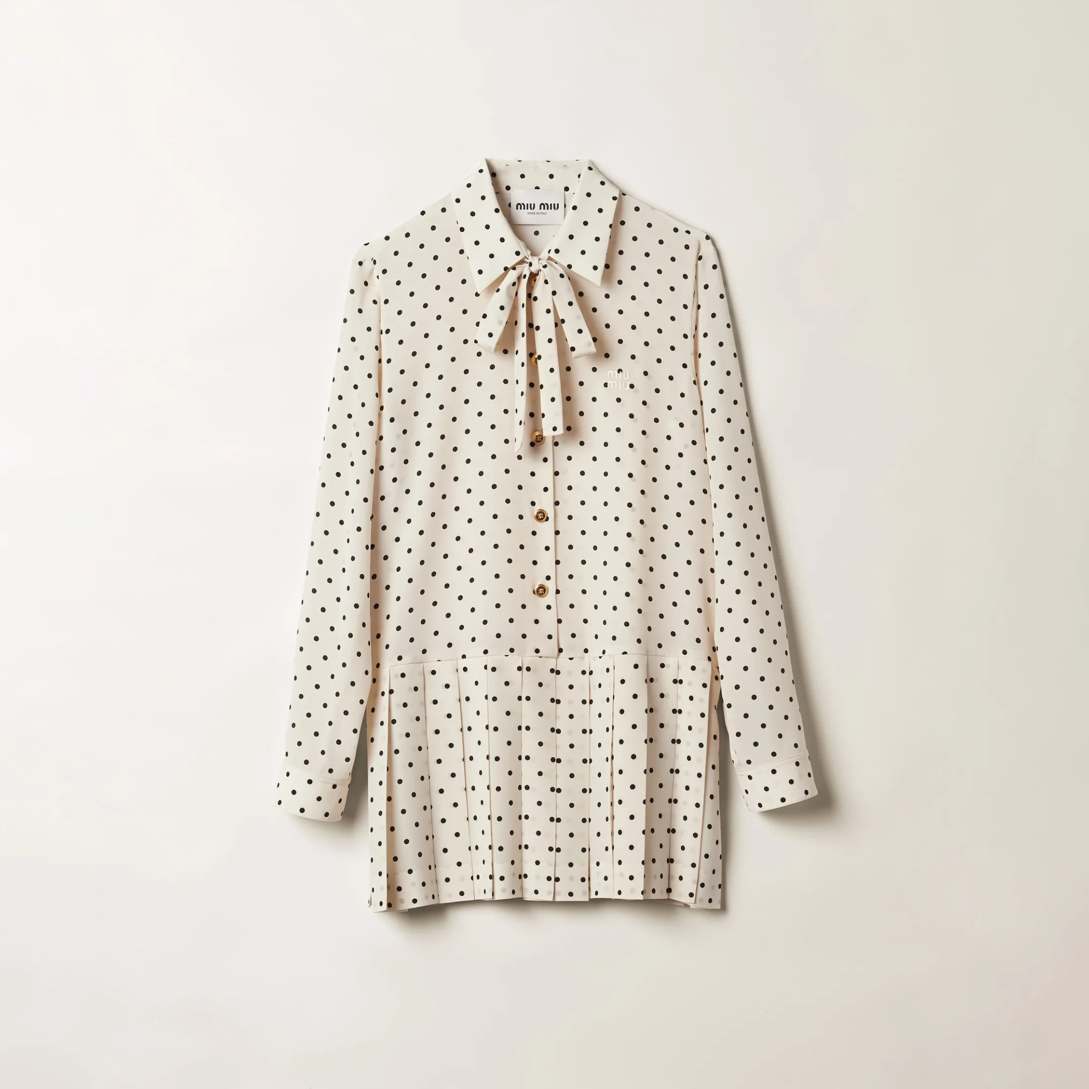 Ivory/black Printed Crepe De Chine Dress | Miu Miu