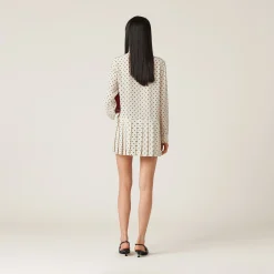 Ivory/black Printed Crepe De Chine Dress | Miu Miu