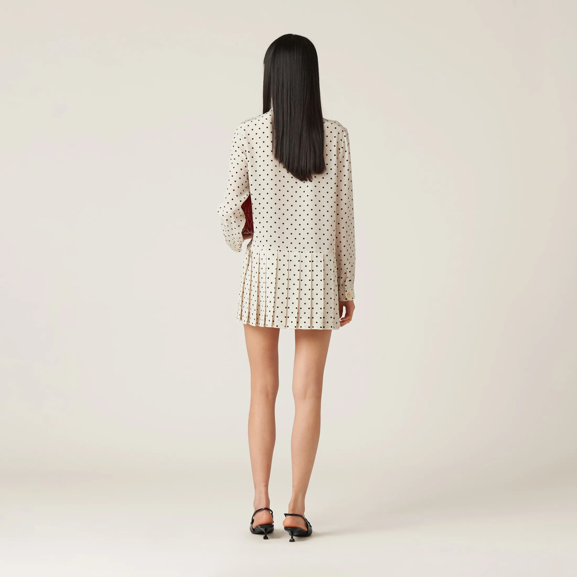 Ivory/black Printed Crepe De Chine Dress | Miu Miu