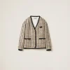 Ivory/black Single-breasted Check Lamé Jacket | Miu Miu