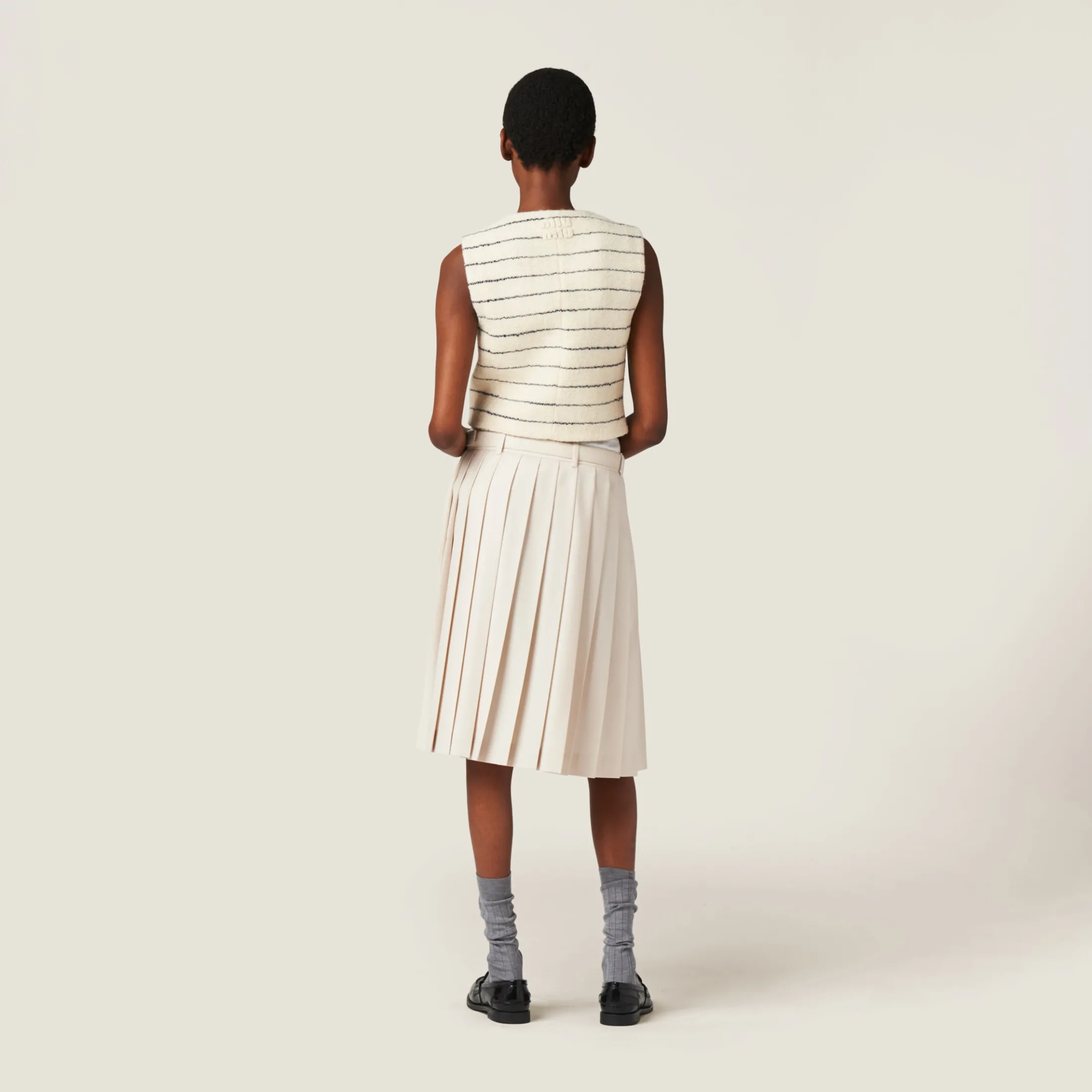 Ivory/blue Single-breasted Bouclé Vest | Miu Miu