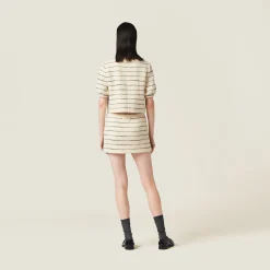 Ivory/blue Single-breasted Bouclé Jacket | Miu Miu