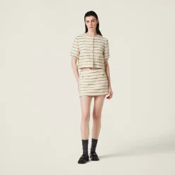 Ivory/blue Striped Bouclé Miniskirt | Miu Miu