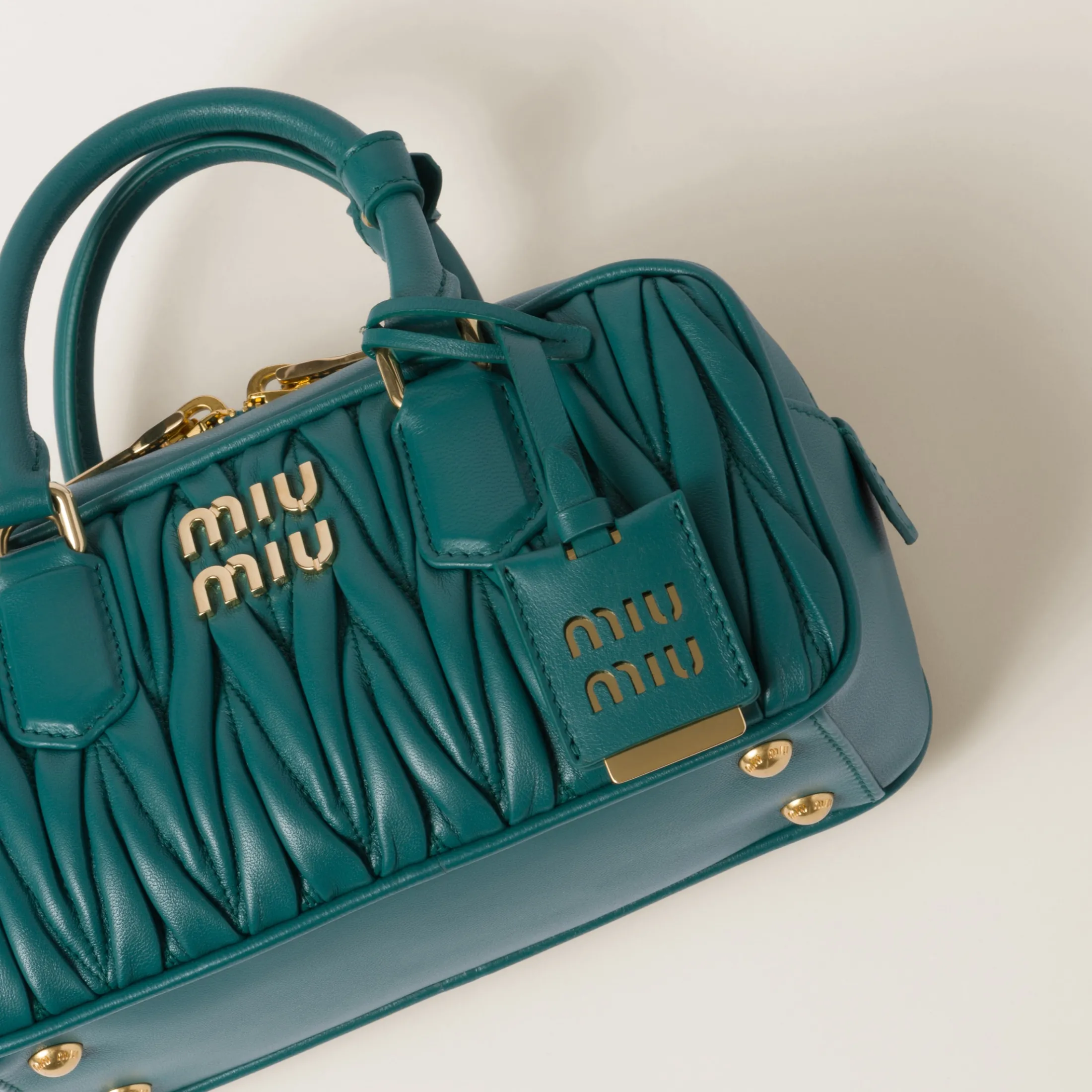 Lagoon Blue Arcadie Matelassé Nappa Leather Bag | Miu Miu