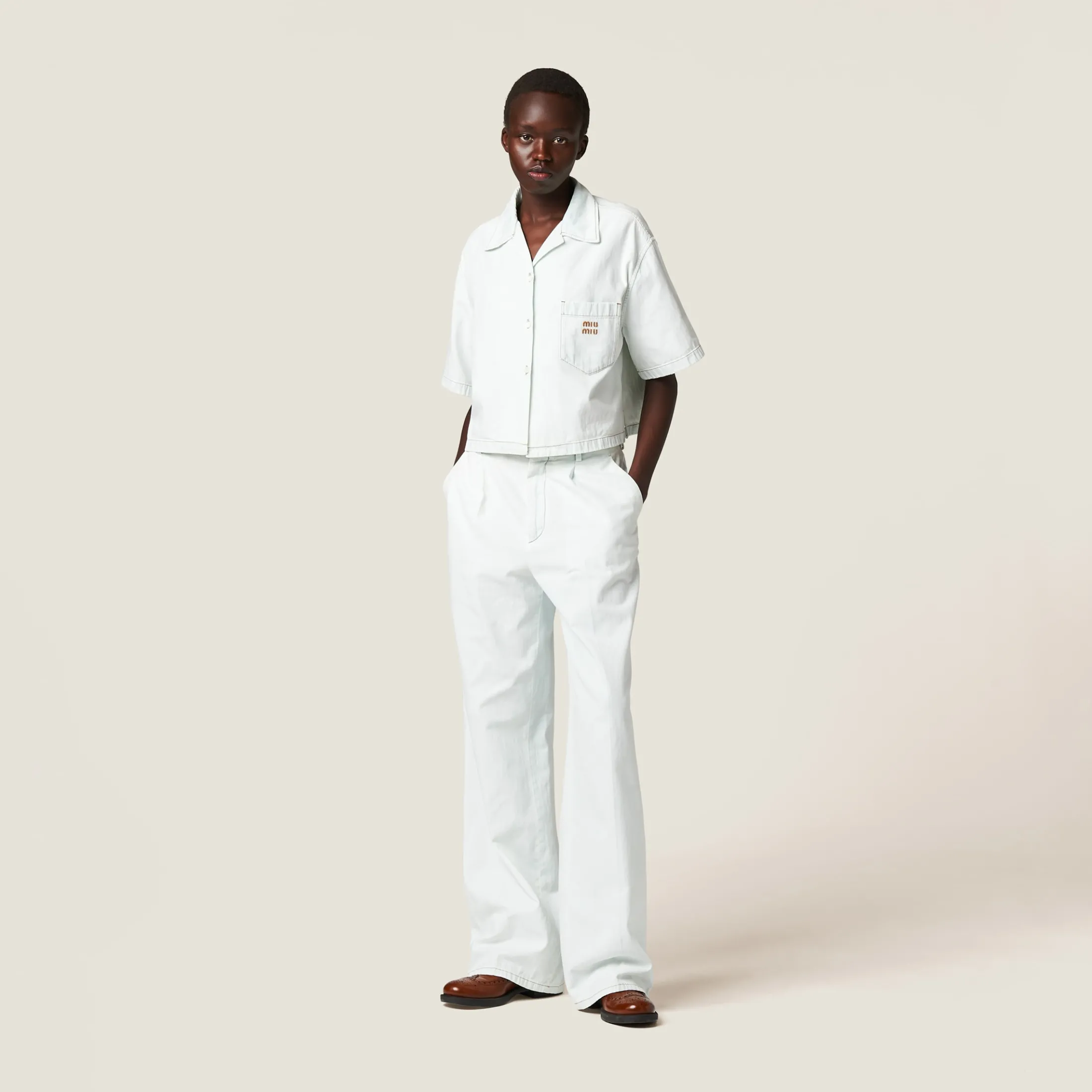 Light Blue Chambray Denim Shirt | Miu Miu