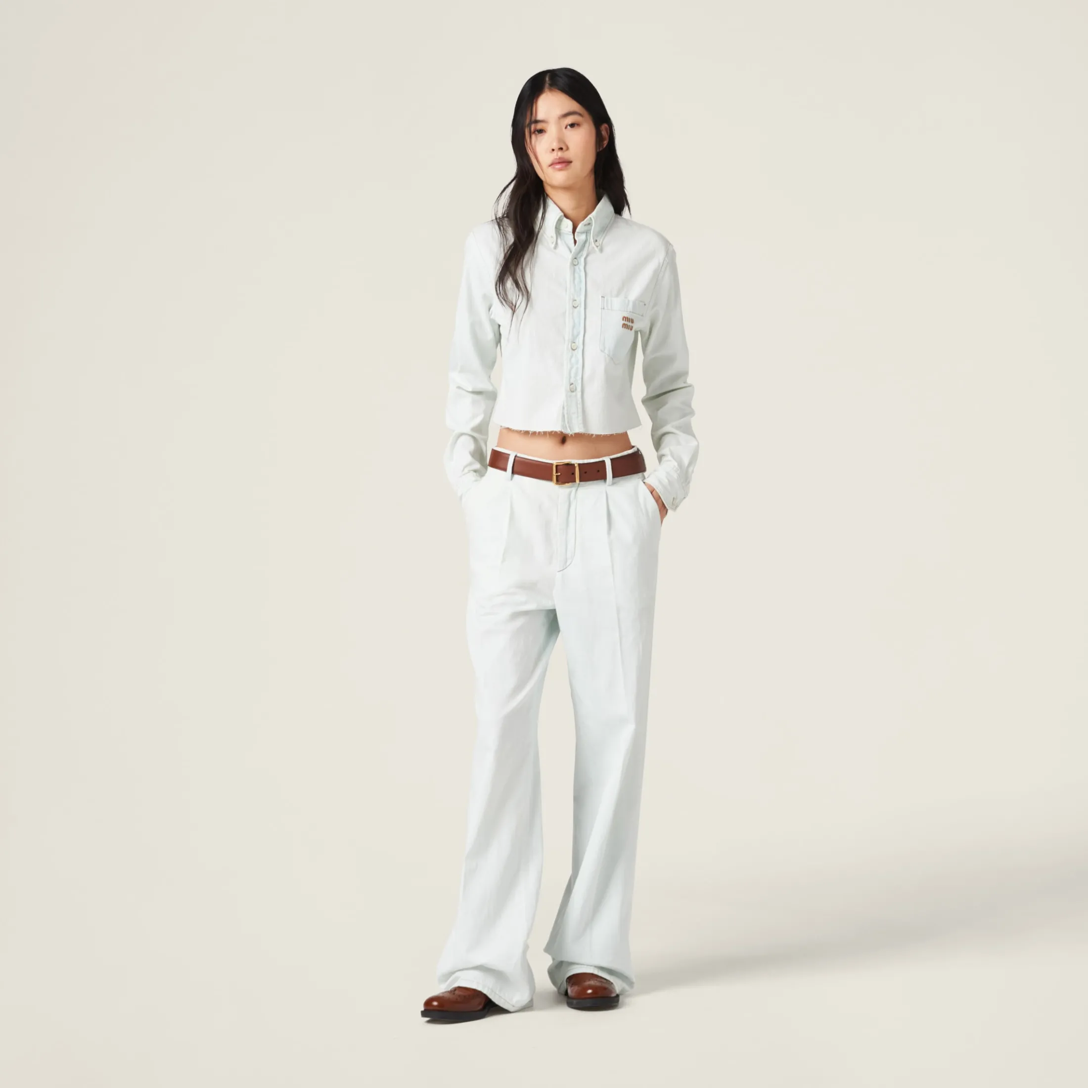 Light Blue Chambray Denim Shirt | Miu Miu