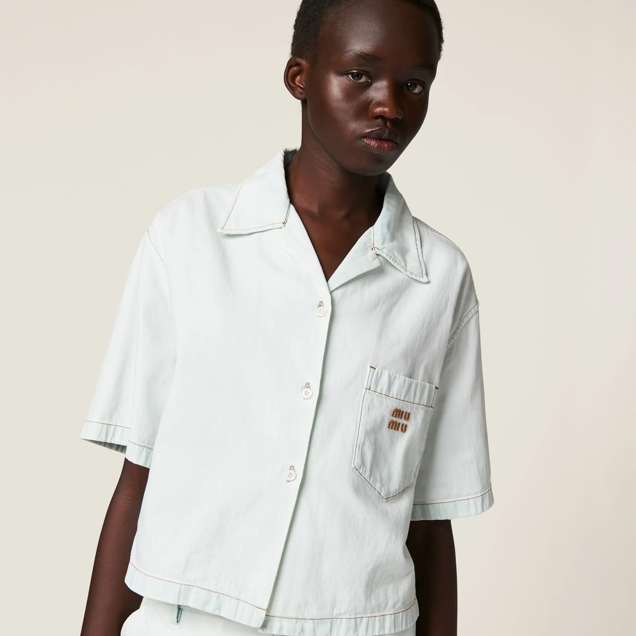Light Blue Chambray Denim Shirt | Miu Miu