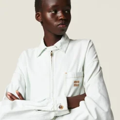 Light Blue Chambray Denim Blouson Jacket | Miu Miu