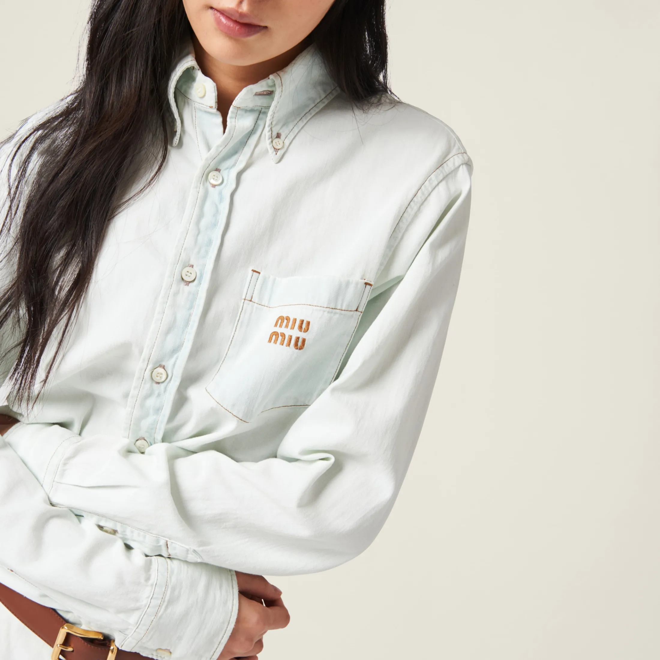 Light Blue Chambray Denim Shirt | Miu Miu
