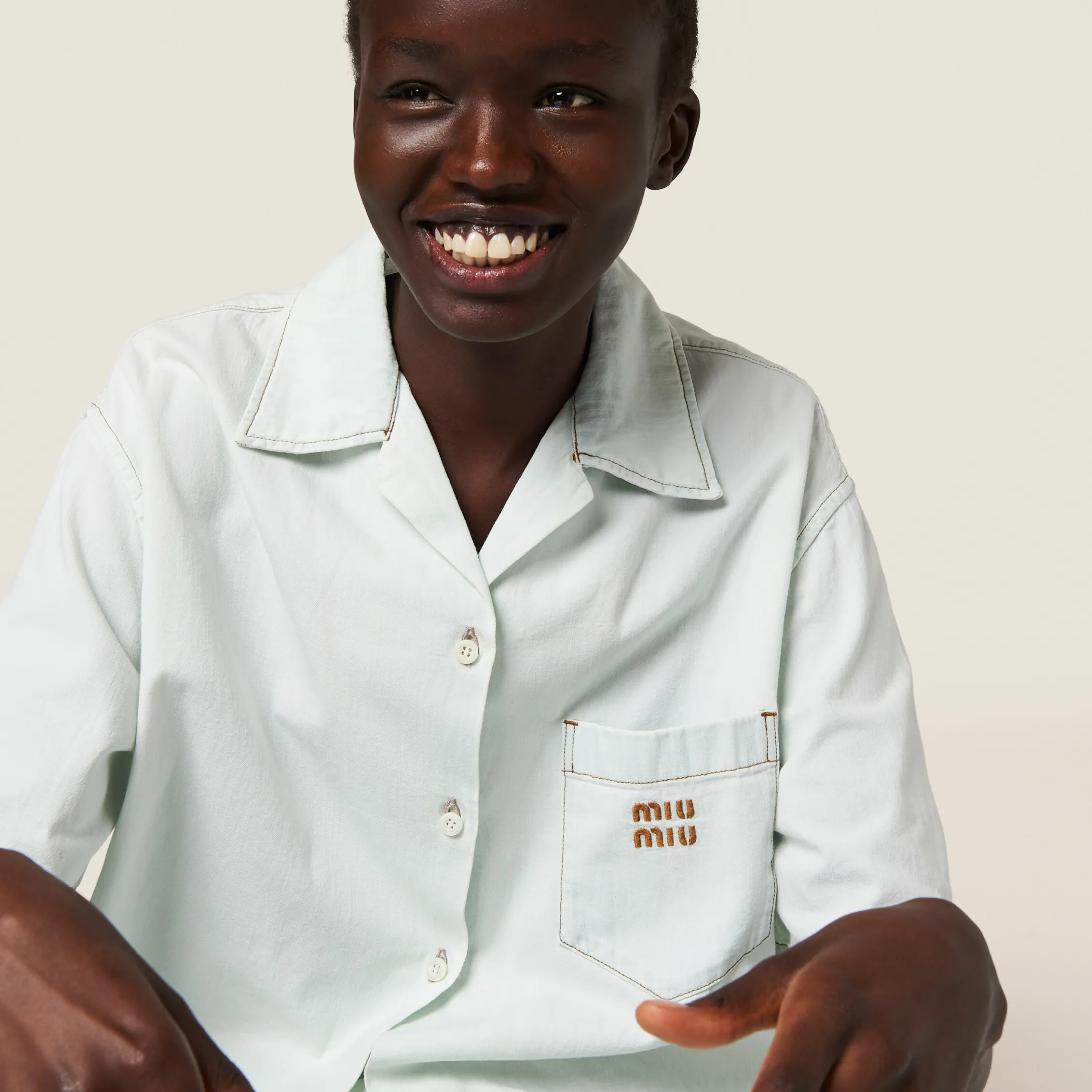 Light Blue Chambray Denim Shirt | Miu Miu
