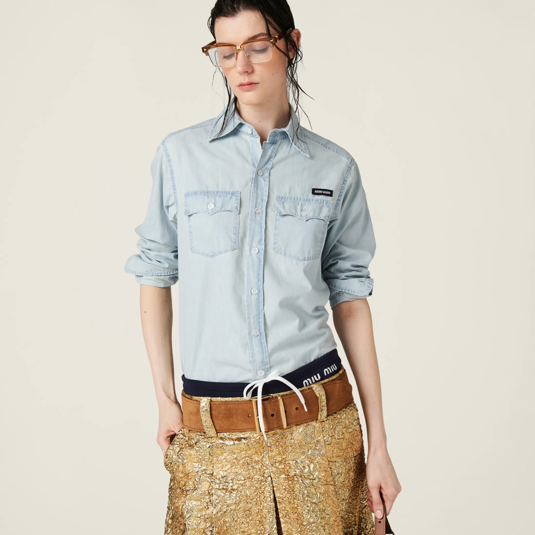 Light Blue Chambray Shirt | Miu Miu