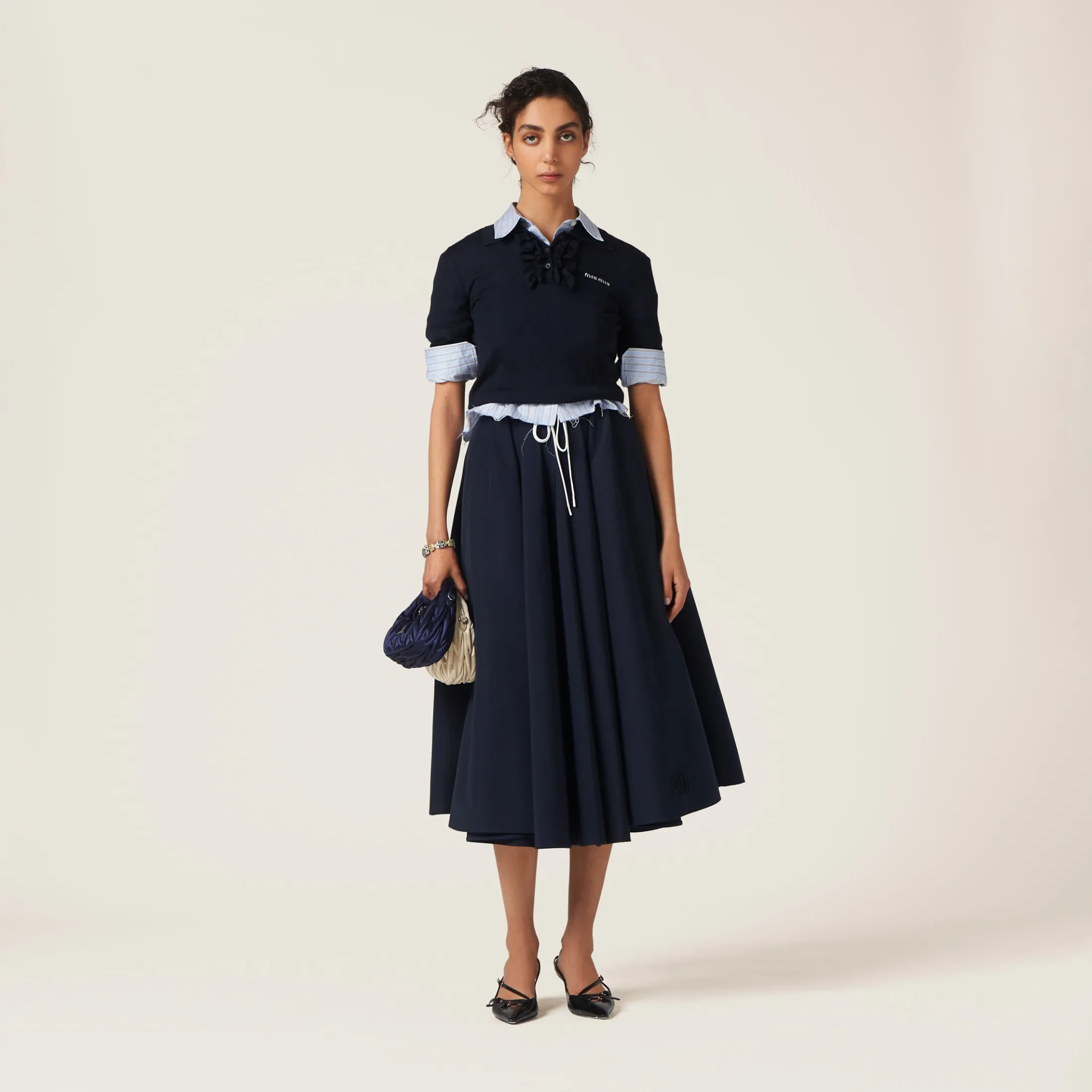 Light Blue/blue Striped Cotton Shirt | Miu Miu