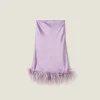 Lilac Feather-trimmed Satin Skirt | Miu Miu