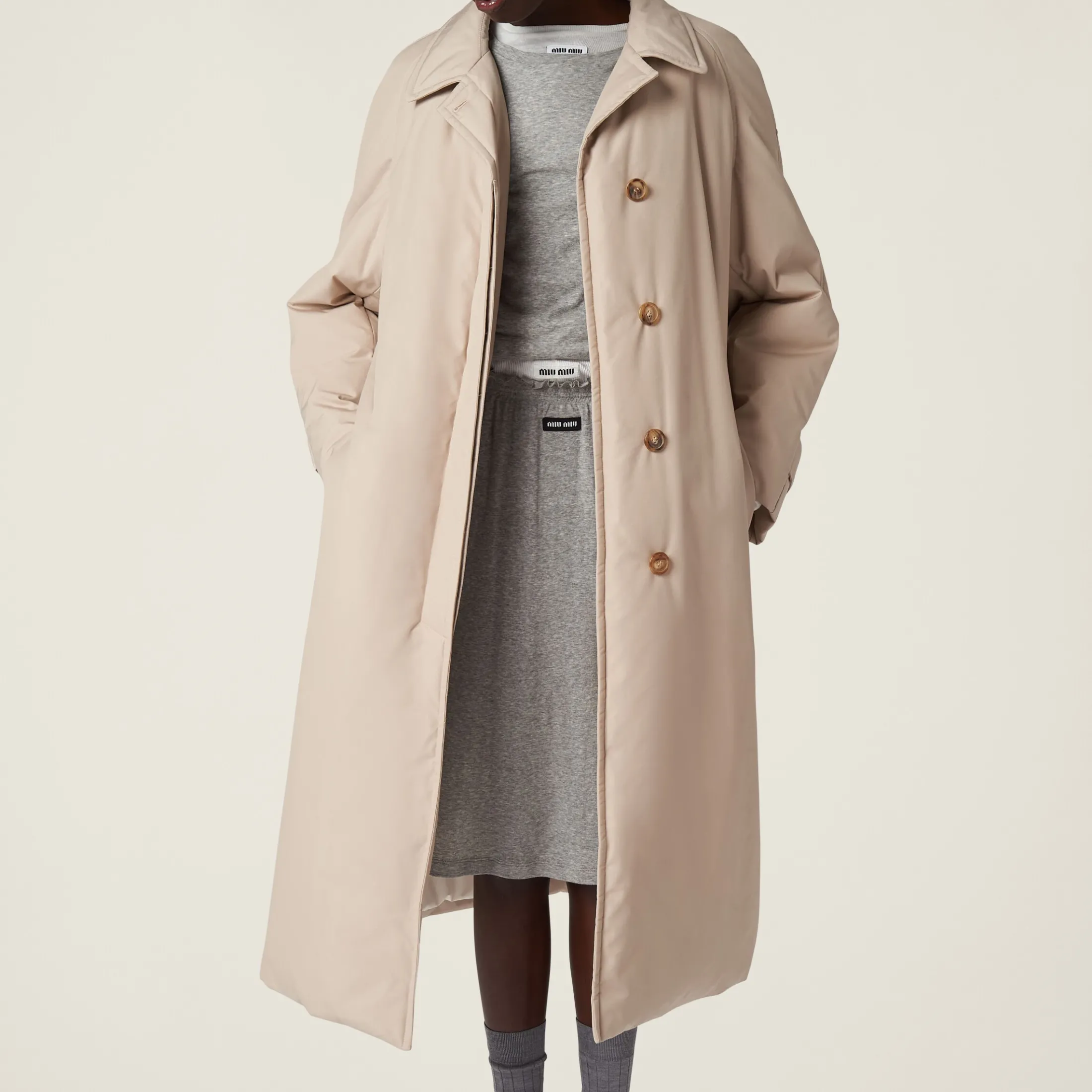 Limestone Panama Cotton Down Coat | Miu Miu