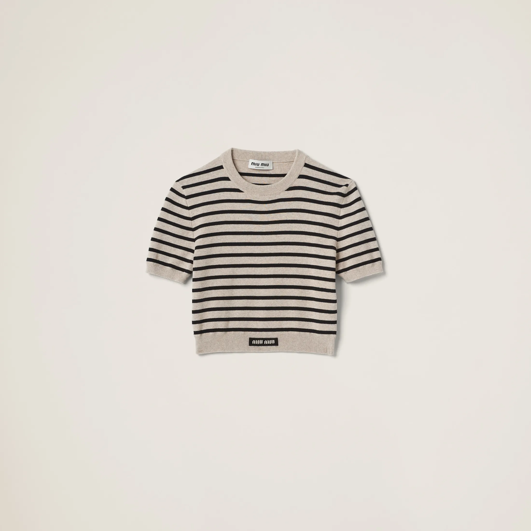 Limestone/black Cotton Crew-neck Sweater | Miu Miu