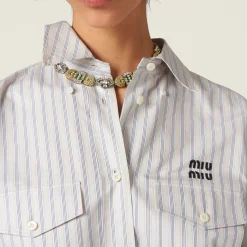 Limestone/gray Striped Cotton Shirt | Miu Miu