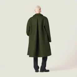 Loden Green Single-breasted Loden Cloth Coat | Miu Miu