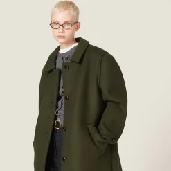 Loden Green Single-breasted Loden Cloth Coat | Miu Miu