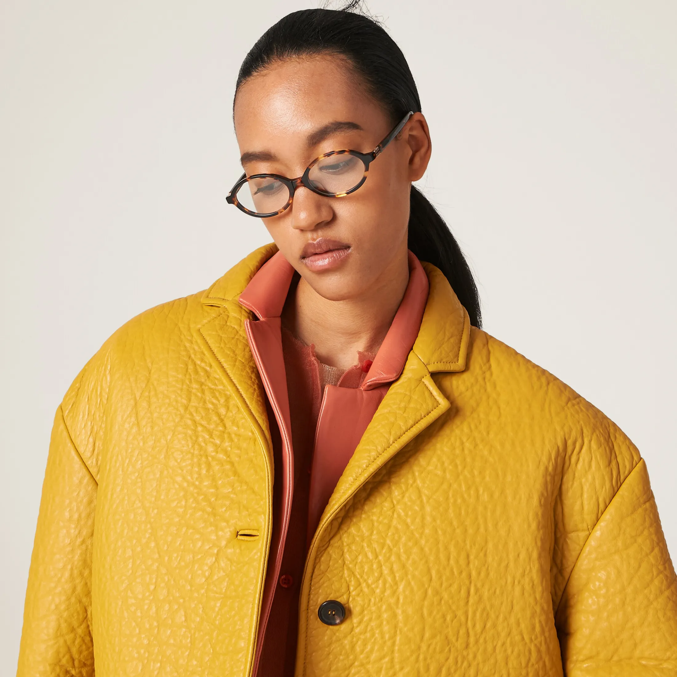 Maize Yellow Nappa Leather Jacket | Miu Miu