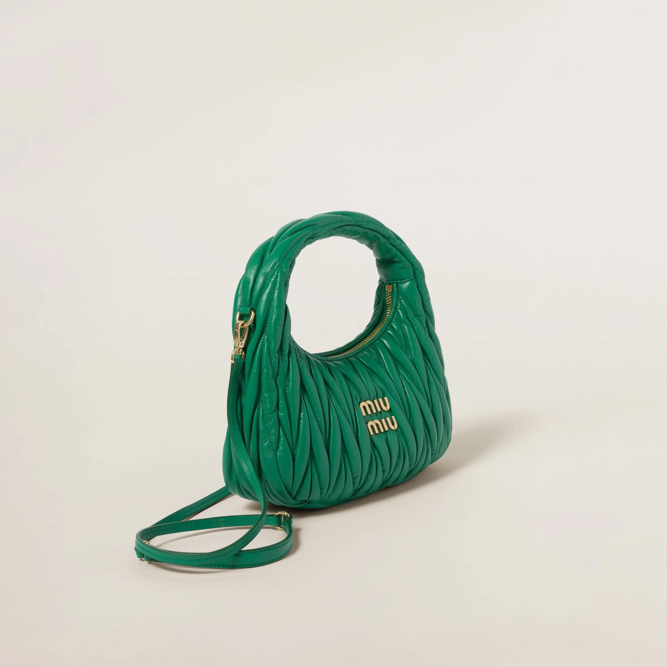 Mango Wander Matelassé Nappa Leather Hobo Bag | Miu Miu