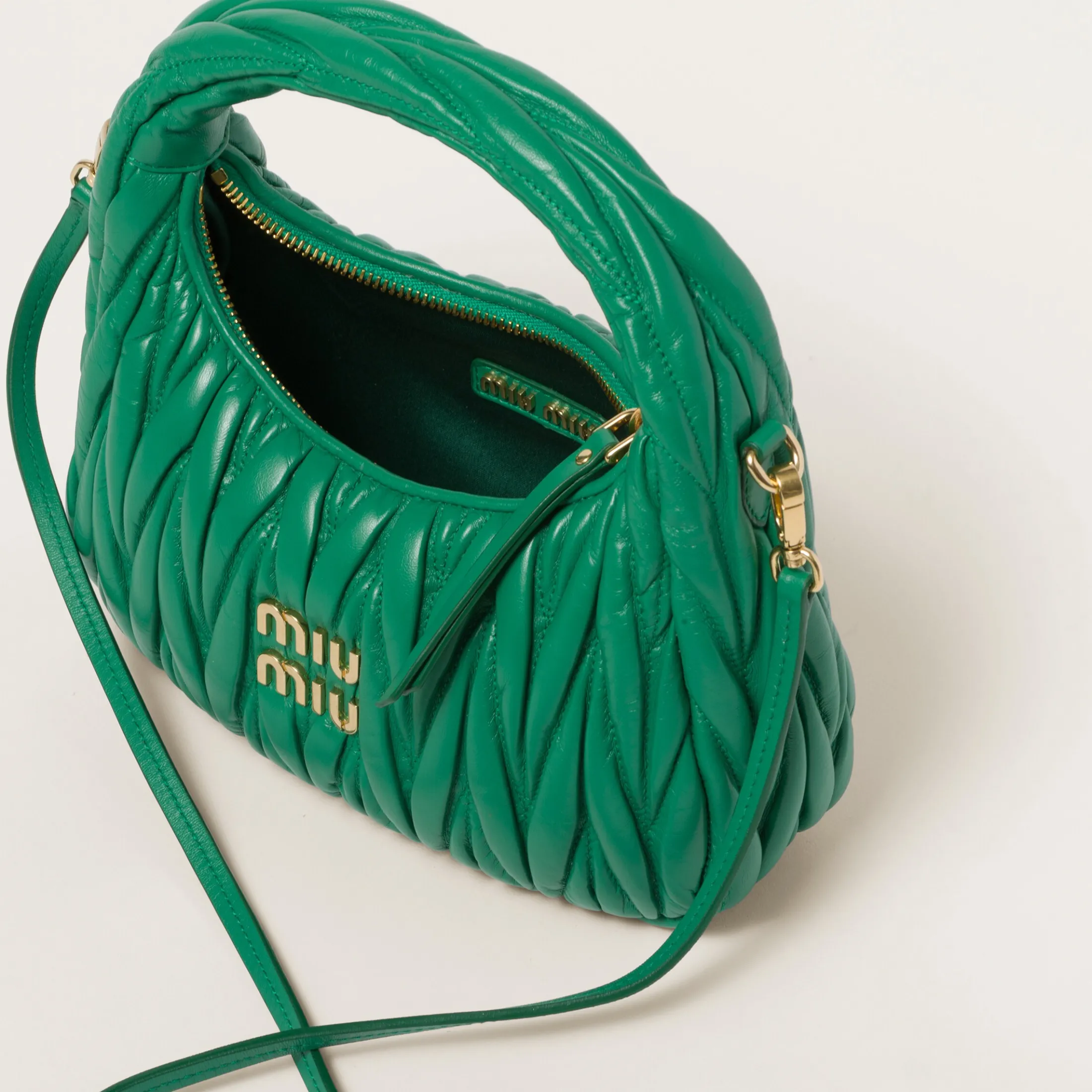 Mango Wander Matelassé Nappa Leather Hobo Bag | Miu Miu