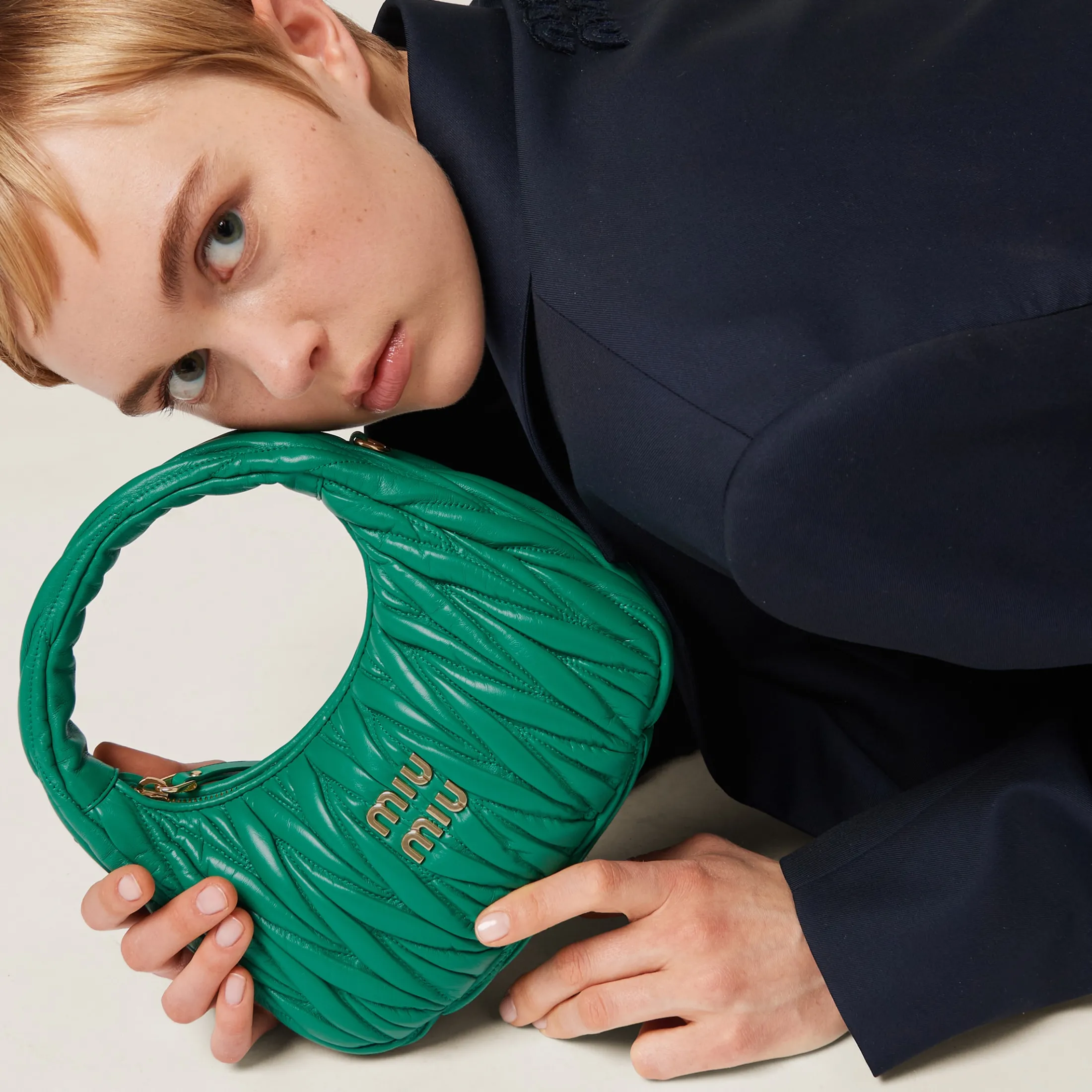 Mango Wander Matelassé Nappa Leather Hobo Bag | Miu Miu