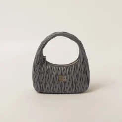 Marble Gray Wander Matelassé Nappa Leather Hobo Bag | Miu Miu