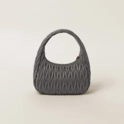 Marble Gray Wander Matelassé Nappa Leather Hobo Bag | Miu Miu