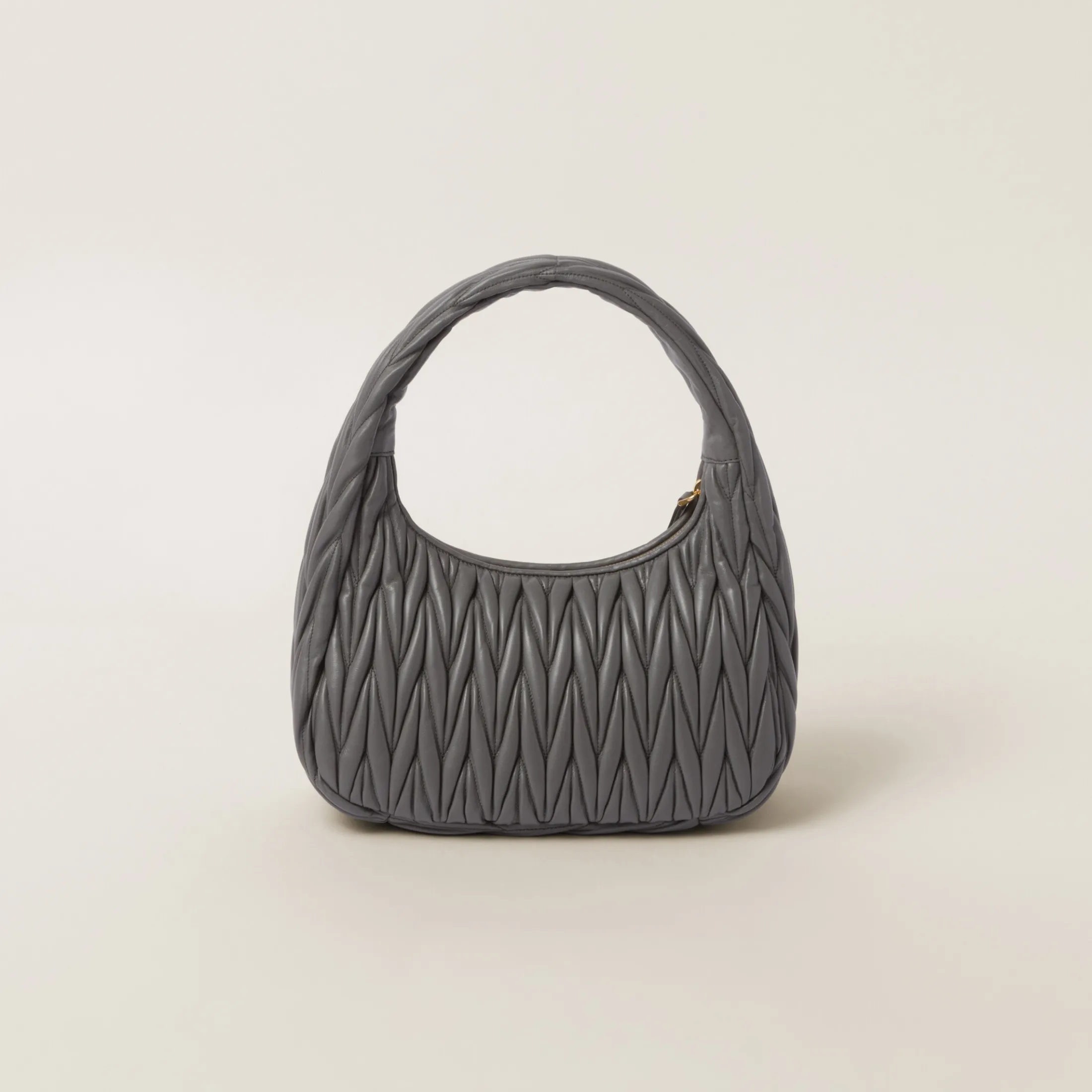 Marble Gray Wander Matelassé Nappa Leather Hobo Bag | Miu Miu