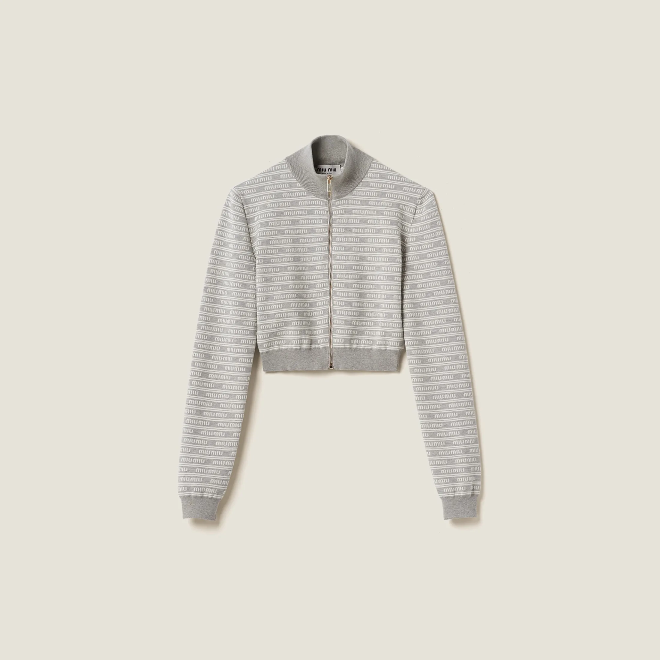 Marble Gray/tan Cotton Knit Cardigan | Miu Miu
