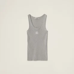 Marble Gray/tan Cotton Knit Tank Top | Miu Miu