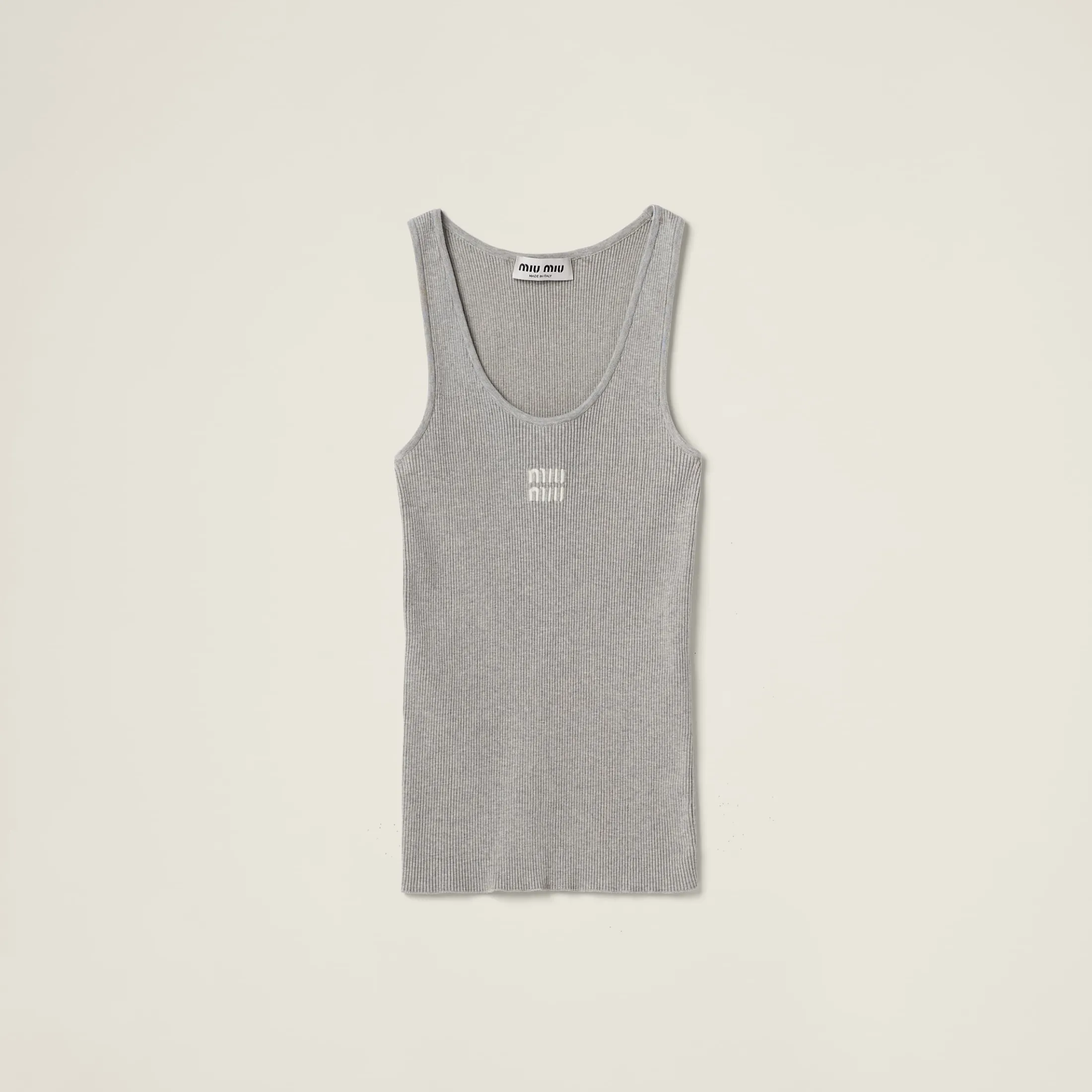 Marble Gray/tan Cotton Knit Tank Top | Miu Miu