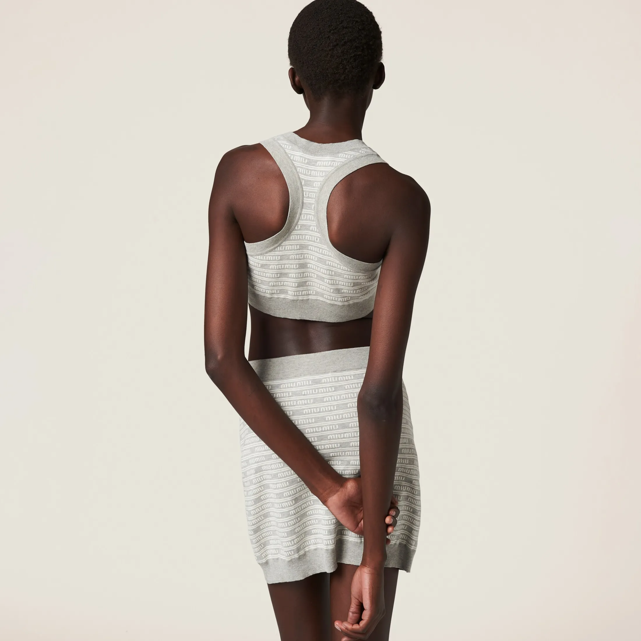 Marble Gray/tan Cotton Knit Top | Miu Miu