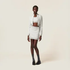 Marble Gray/tan Cotton Knit Cardigan | Miu Miu