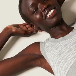 Marble Gray/tan Cotton Knit Top | Miu Miu