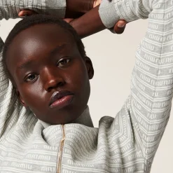 Marble Gray/tan Cotton Knit Cardigan | Miu Miu
