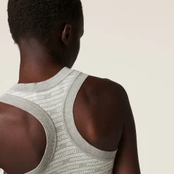 Marble Gray/tan Cotton Knit Top | Miu Miu