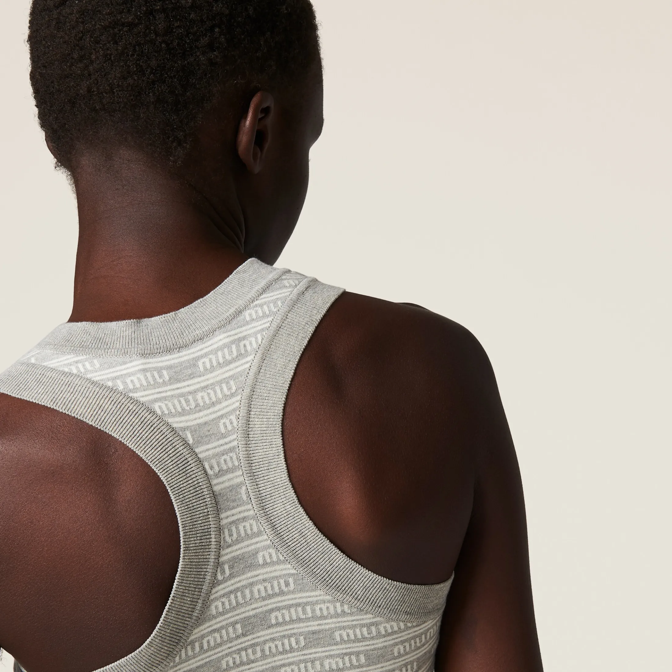 Marble Gray/tan Cotton Knit Top | Miu Miu