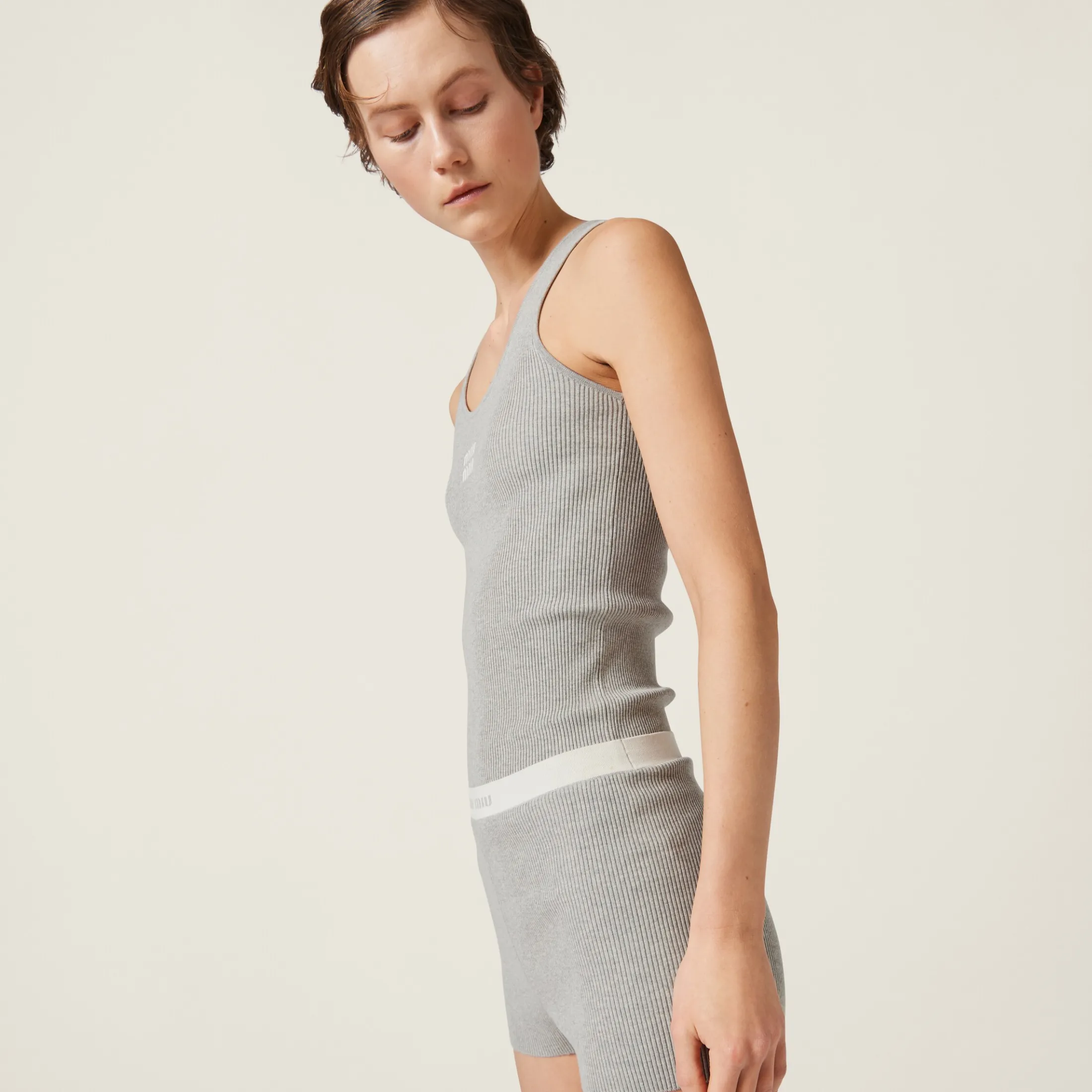 Marble Gray/tan Cotton Shorts | Miu Miu