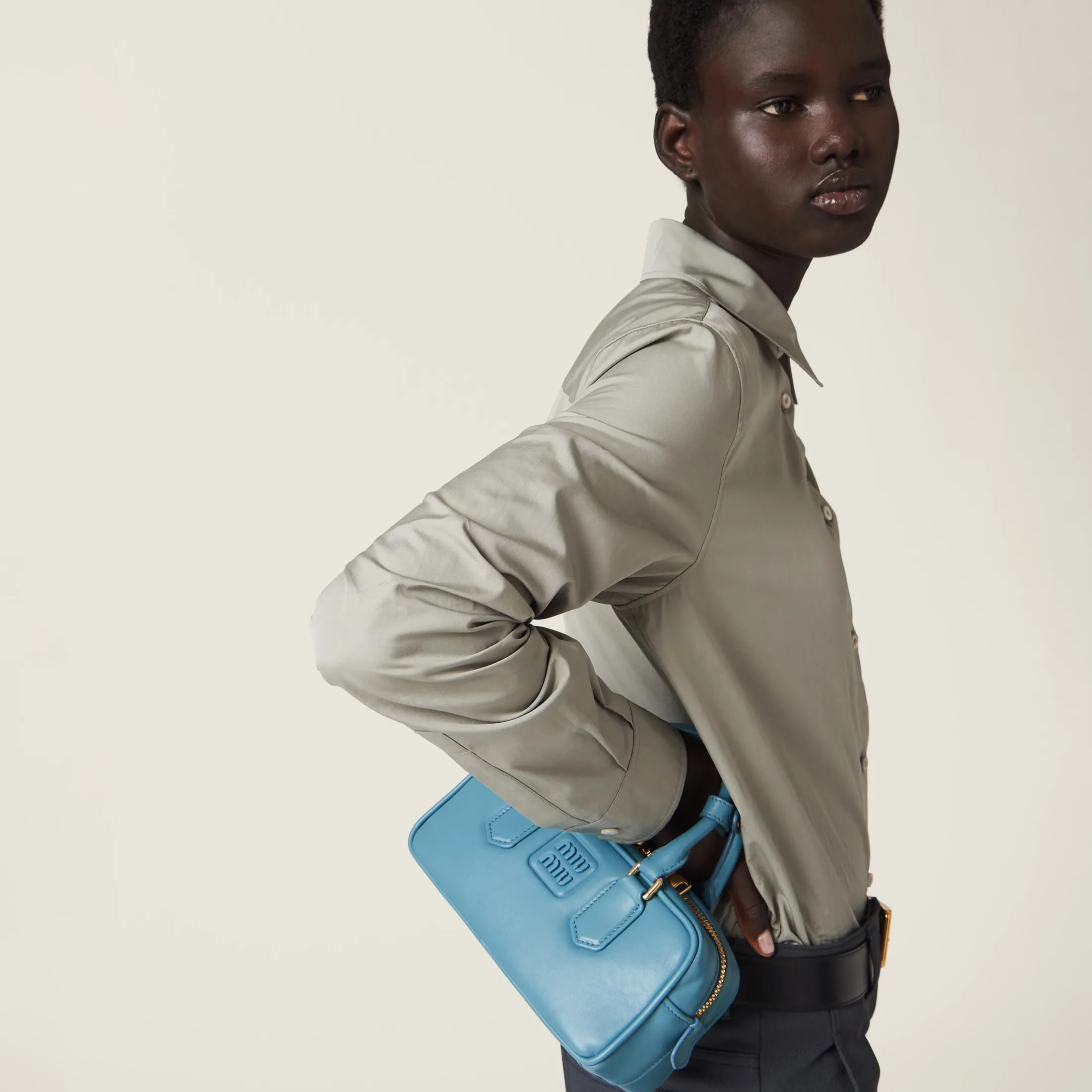 Marina Blue Arcadie Leather Bag | Miu Miu