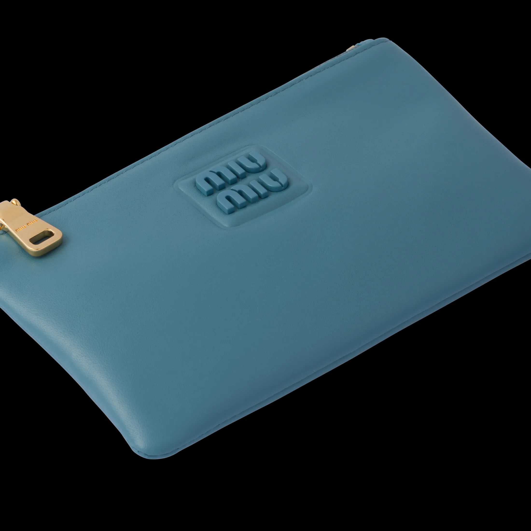 Marina Blue Leather Envelope Pouch | Miu Miu