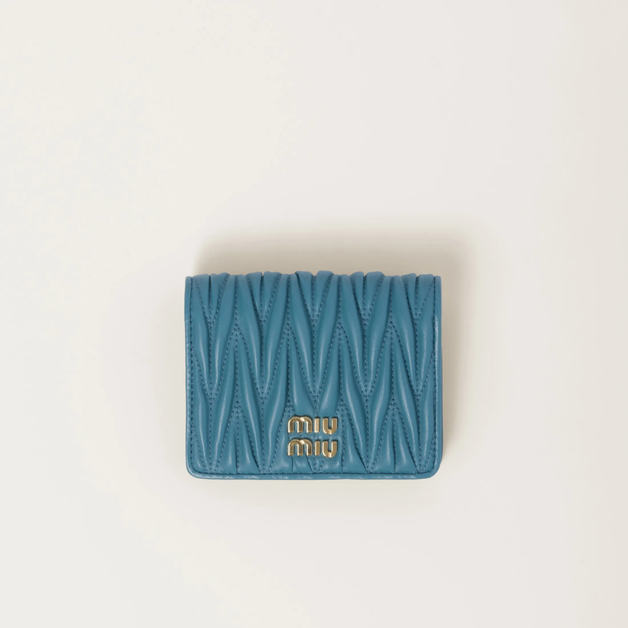 Marina Blue Small Matelassé Nappa Leather Wallet | Miu Miu