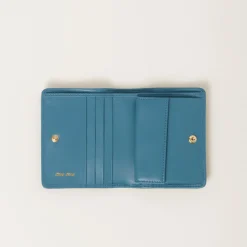 Marina Blue Small Matelassé Nappa Leather Wallet | Miu Miu